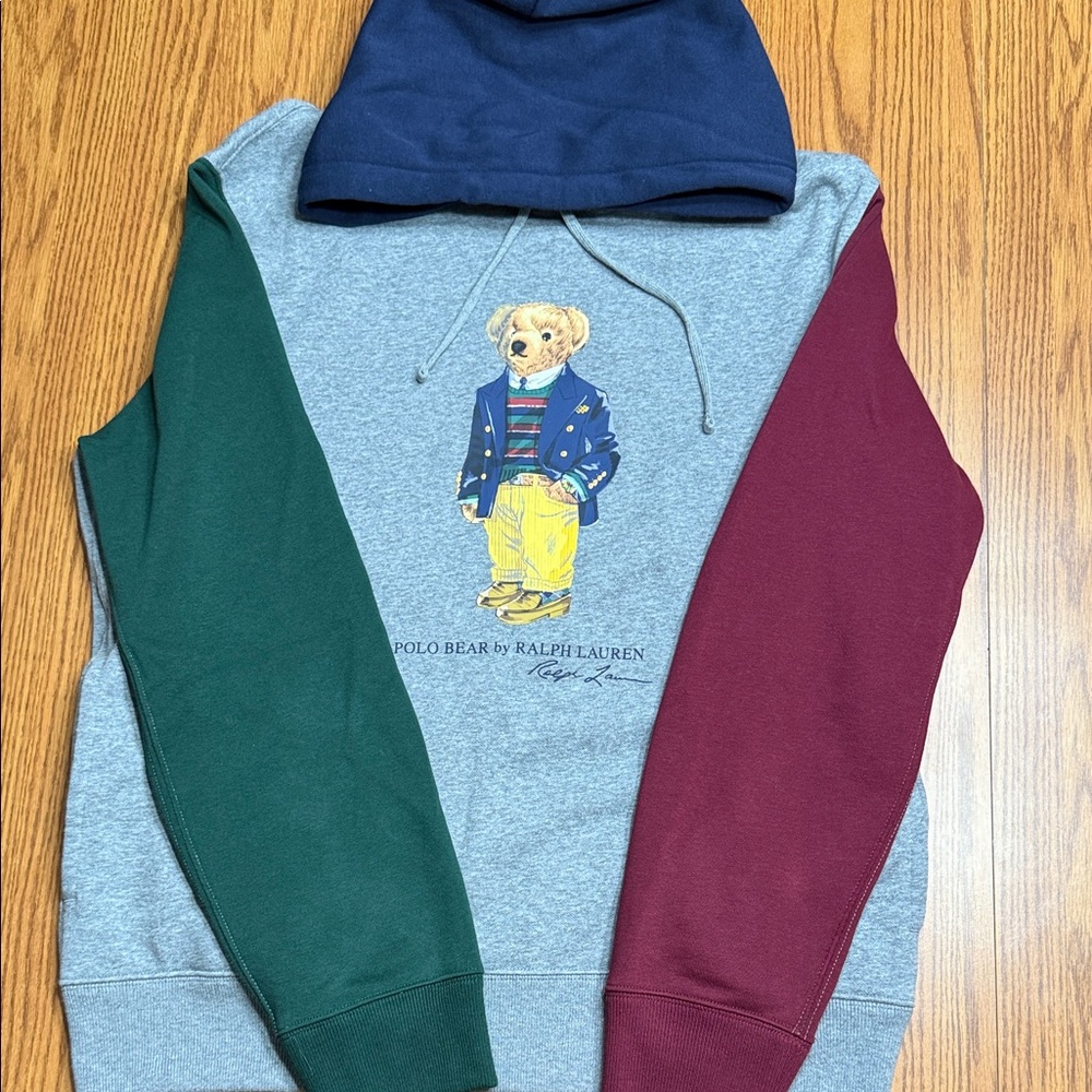 Ralph Lauren Men's Polo Bear Hoodie in Green, Blue, and Maroon Size Large